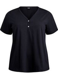 T-shirt med knapdetalje, Sort