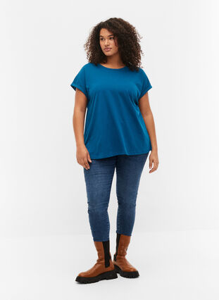 Kortærmet t-shirt i bomuldsblanding, Petrol Blue, Model image number 2