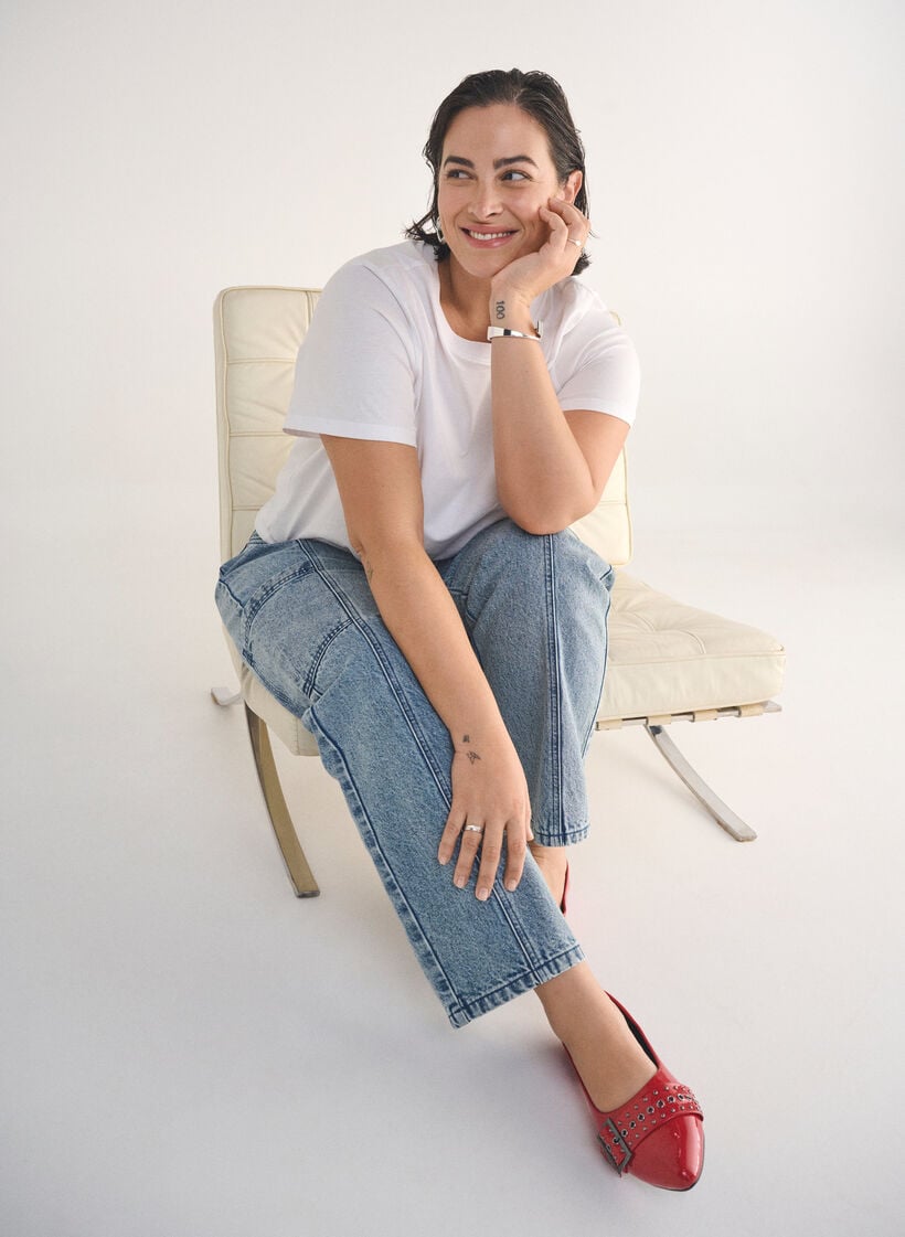 Cargojeans med høj talje, Blå, Image image number 0