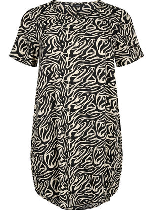 Printet kjole med korte ærmer, Black/White Animal, Packshot image number 0