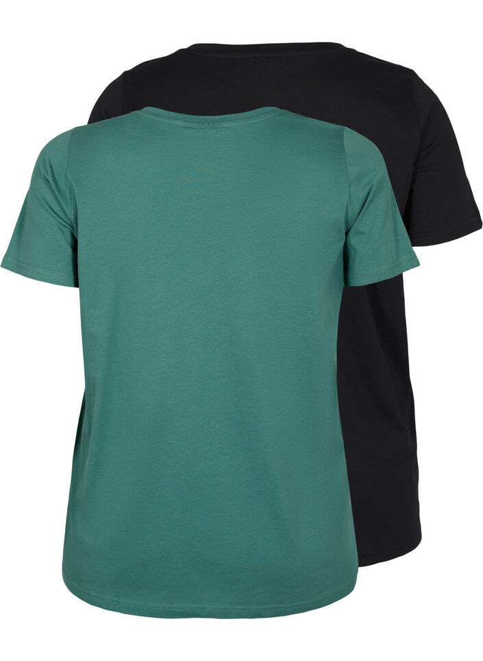 2-pak basis t-shirt i bomuld, Mallard Green/Black, Packshot image number 1