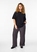 Kort&aelig;rmet v&aelig;vet bluse med rund hals, Sort, Model image number 1