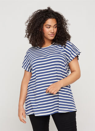 Stribet t-shirt i bomuld, Twilight Blue Stripe, Model image number 0
