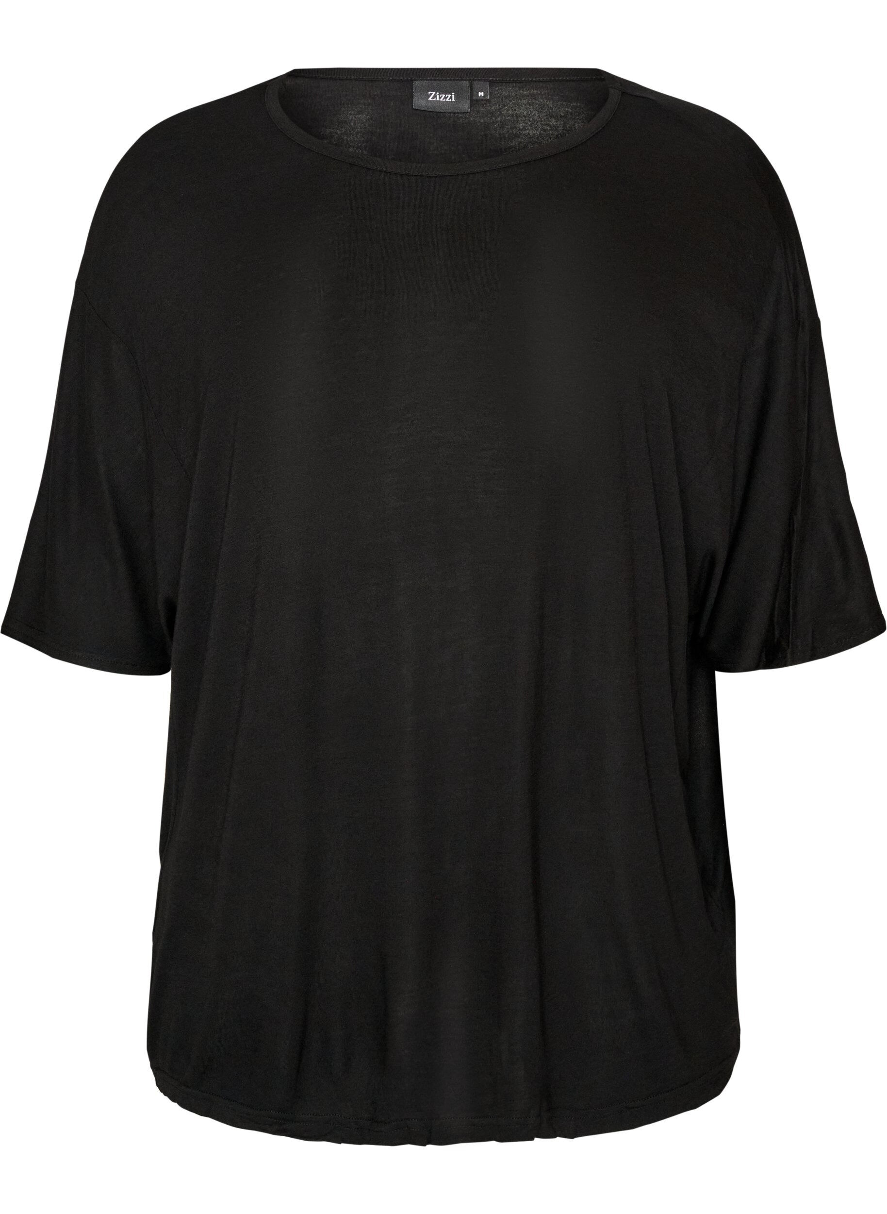 ZizziL&oslash;s T-shirt i viskosejersey, Sort, Packshot image number 0