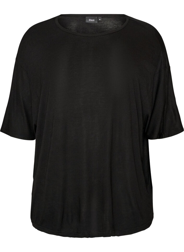L&oslash;s T-shirt i viskosejersey, Sort, Packshot image number 0