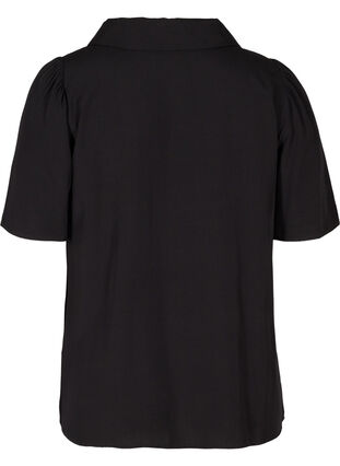 Viskose bluse med v-udskæring og krave, Black, Packshot image number 1