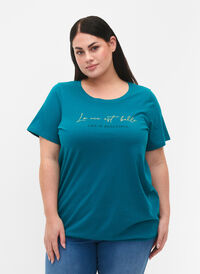 Kortærmet bomulds t-shirt med elastikkant, Deep Lake W. Life, Model