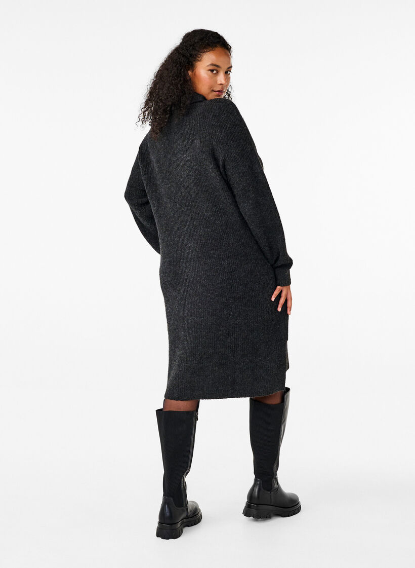 Strikkjole med rullekrave, Gr&aring;, Model image number 2
