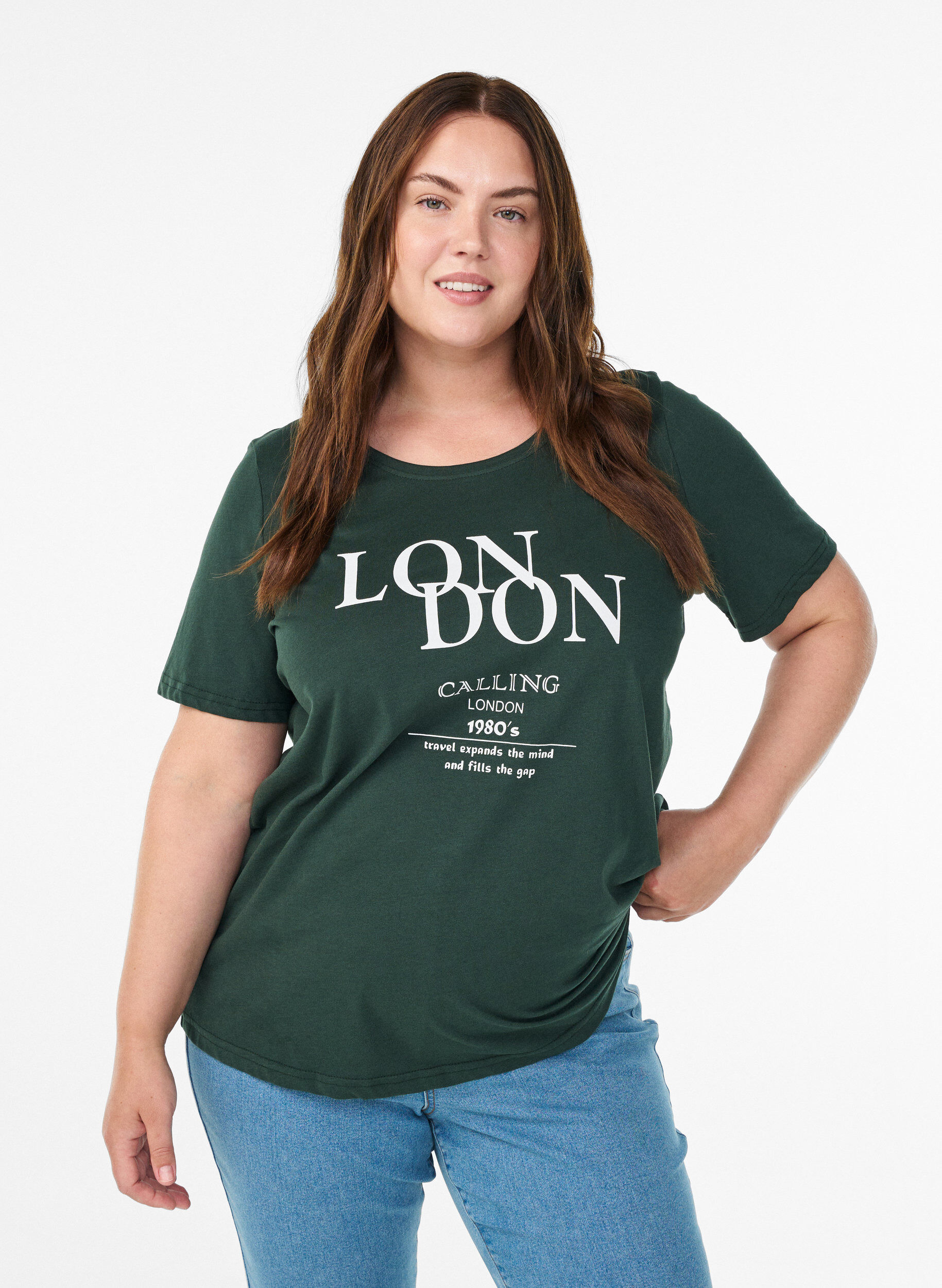 ZizziT-shirt med motiv, Gr&oslash;n, Model image number 0