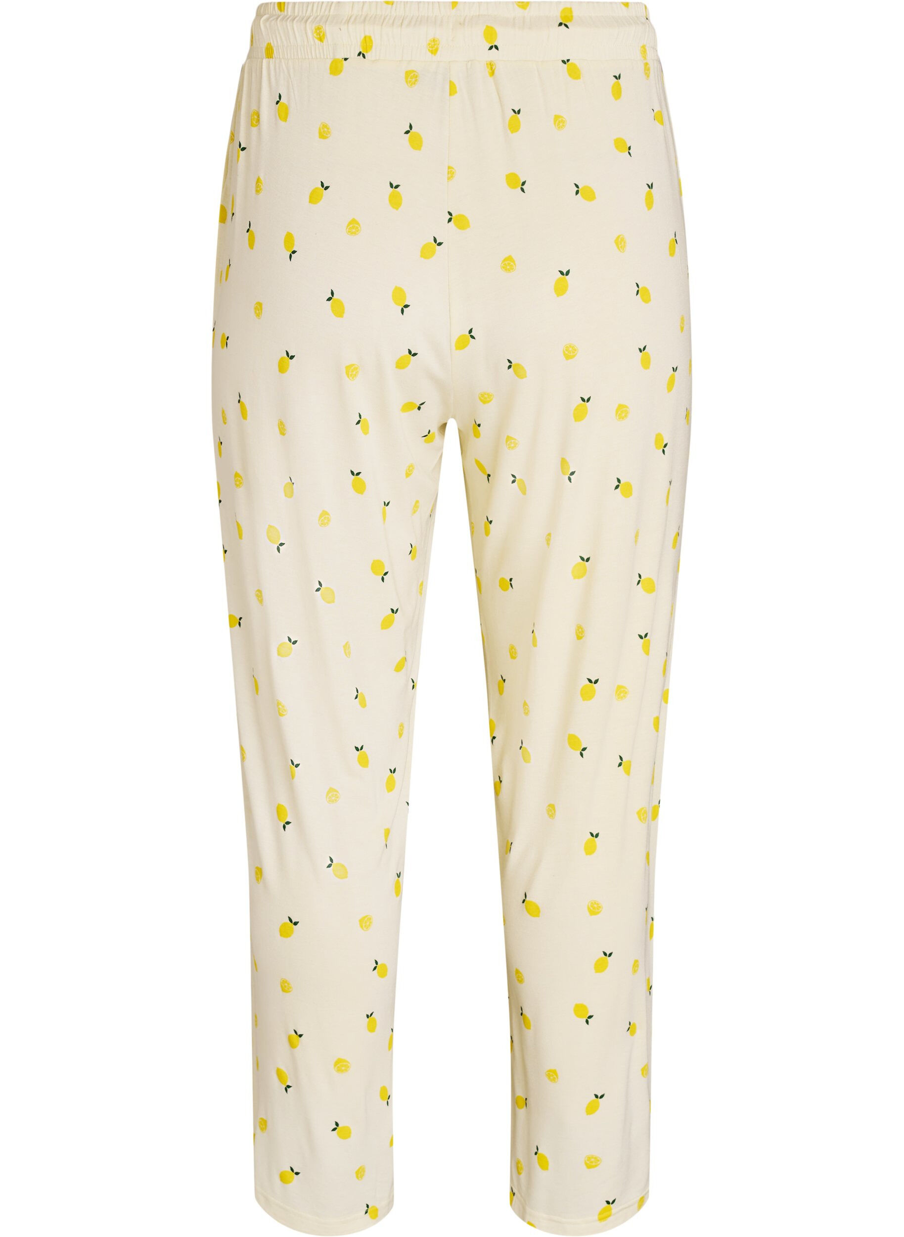 ZizziNatbukser i bl&oslash;d jersey med h&oslash;j talje og frugtprint, Gul, Packshot image number 1