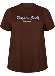 T-shirt i &oslash;kologisk bomuld med print, Brun