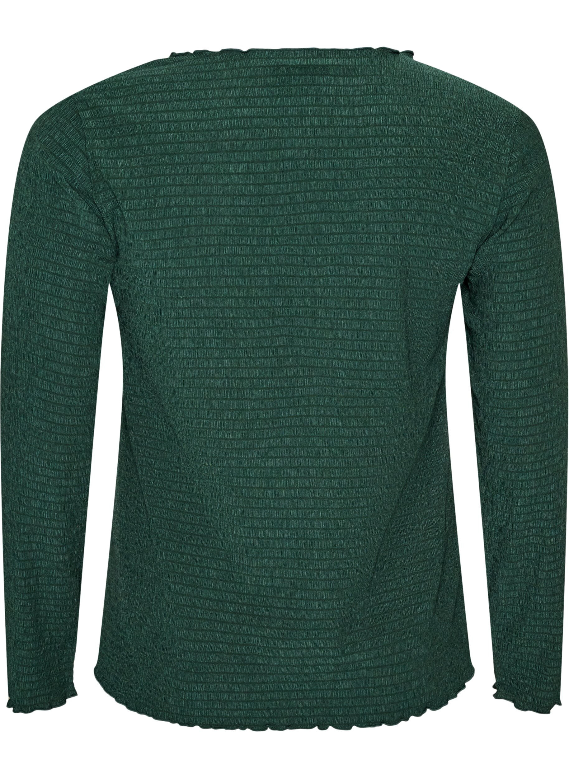 ZizziBluse med struktur og b&oslash;lgede kanter, Gr&oslash;n, Packshot image number 1
