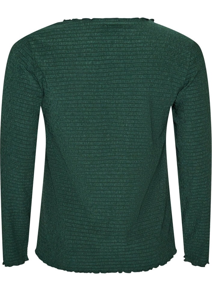 Bluse med struktur og b&oslash;lgede kanter, Gr&oslash;n, Packshot image number 1
