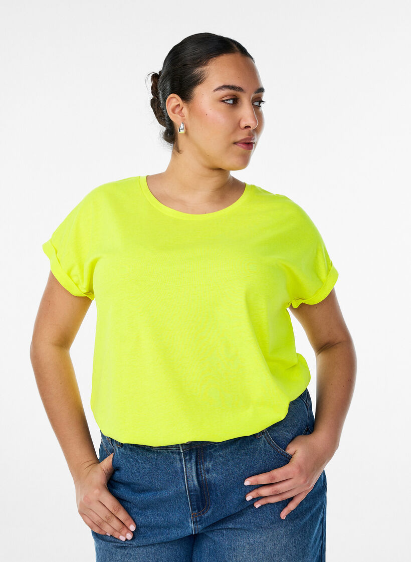 Neonfarvet t-shirt i bomuld, Gul, Model image number 0