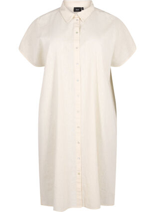 Lang skjorte i bomuldsmix med hør , Sandshell, Packshot image number 0