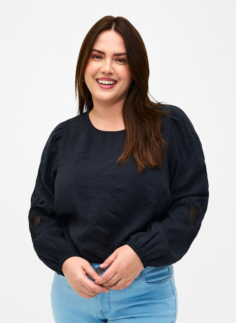 Bluse i TENCEL™ Modal med broderidetaljer, Black, Model image number 0