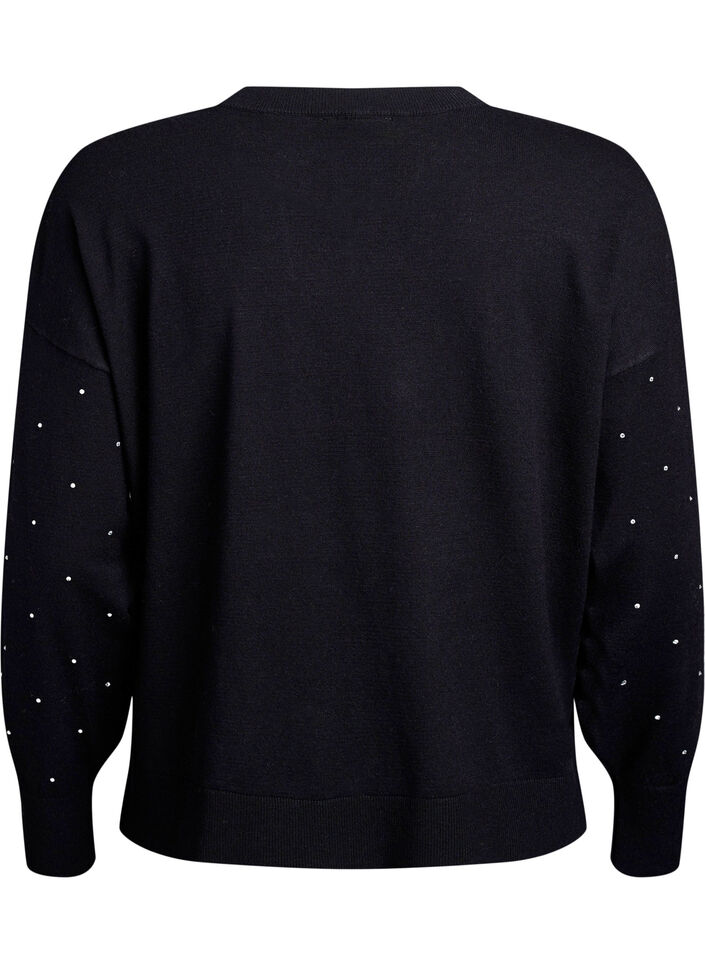 Løs strikbluse med rhinsten, Sort, Packshot image number 1