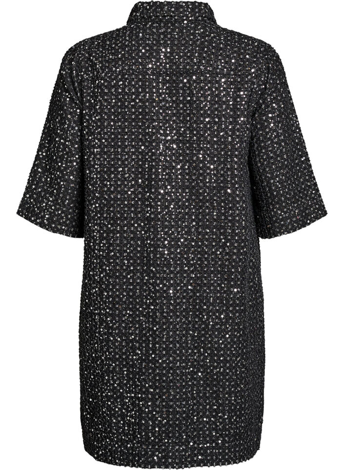 Denimkjole med pailletter og 3/4-&aelig;rmer, Sort, Packshot image number 1