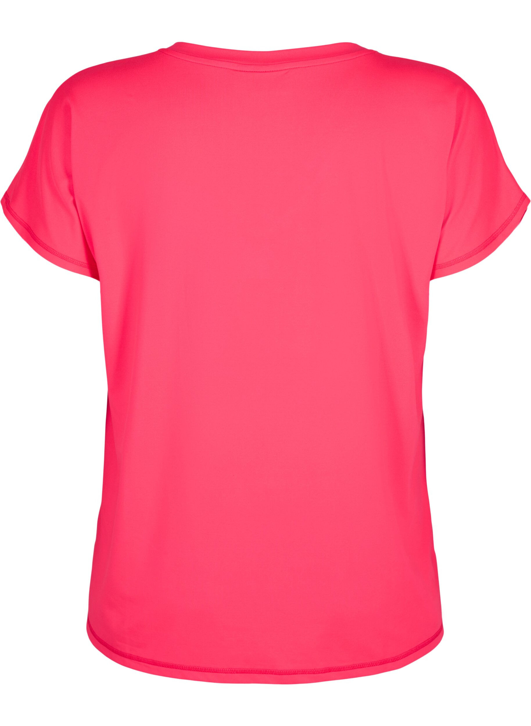 Zizzi L&oslash;s tr&aelig;nings t-shirt med v-hals, Neon Diva Pink, Packshot image number 1