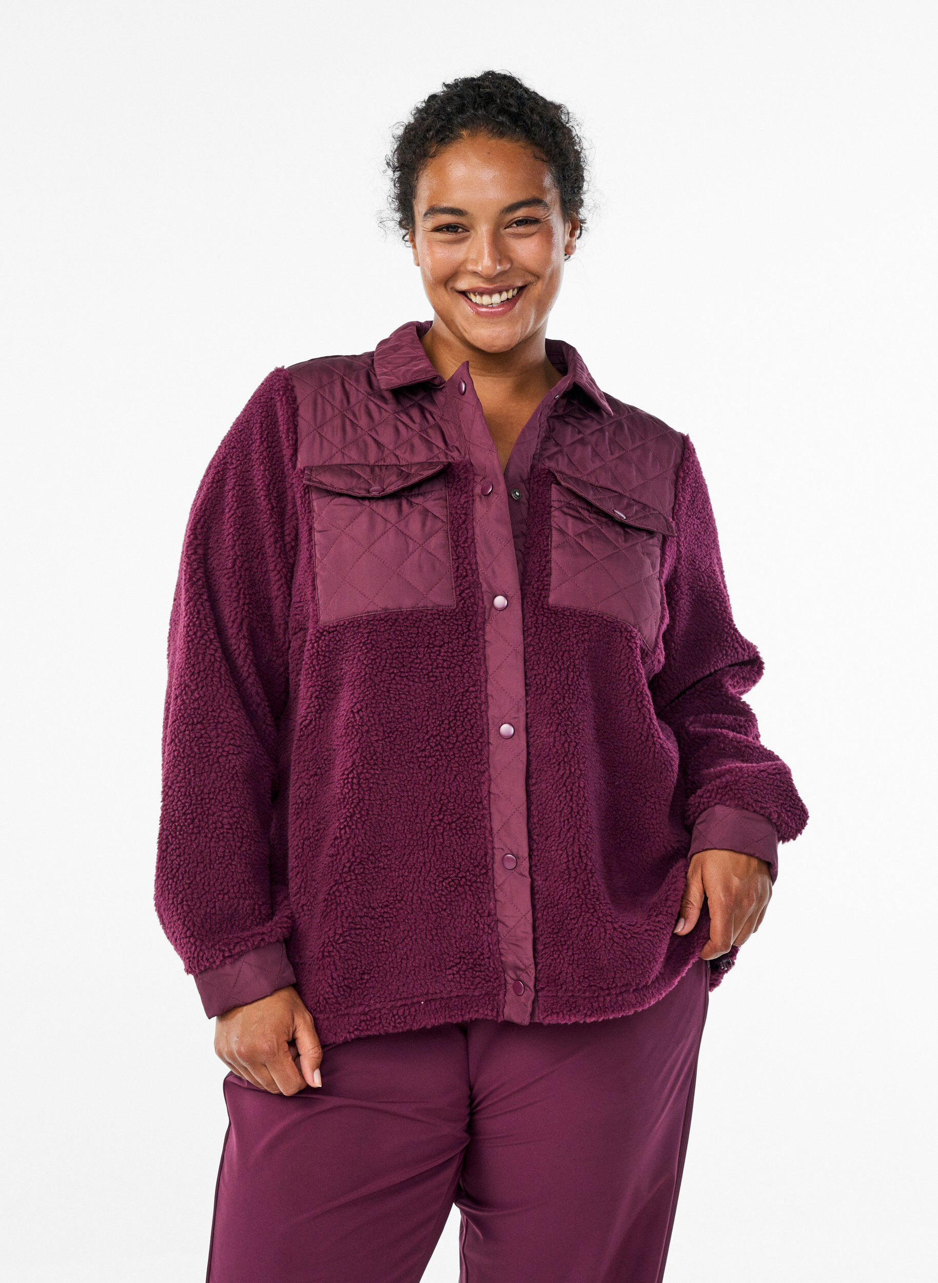 Fleecejakke med quiltede detaljer, R&oslash;d, Model