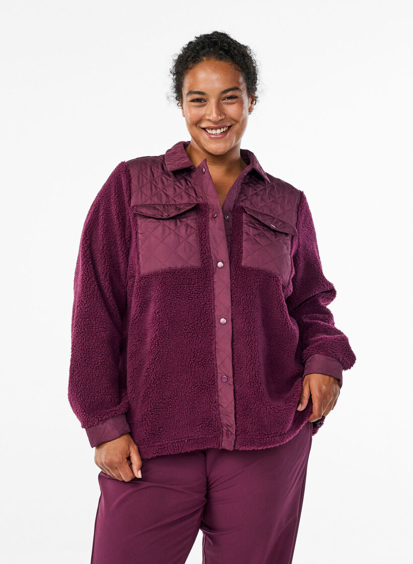 Fleecejakke med quiltede detaljer, Rød, Model image number 0