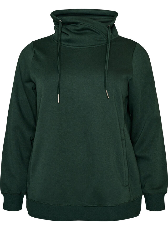 Sweatshirt med h&oslash;j krave og lommer, Gr&oslash;n, Packshot image number 0
