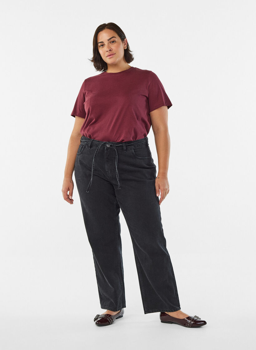 Basis t-shirt i bomuld med rund hals., M&oslash;rk Bordeaux, Model image number 1