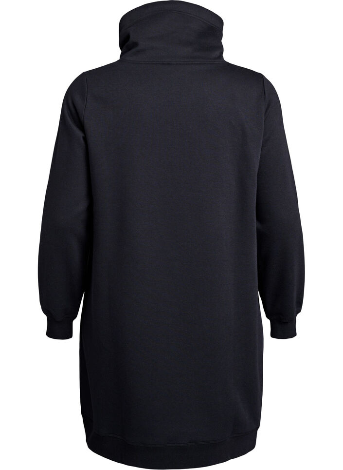 Kort sweatkjole med h&oslash;j krave og lommer, Sort, Packshot image number 1
