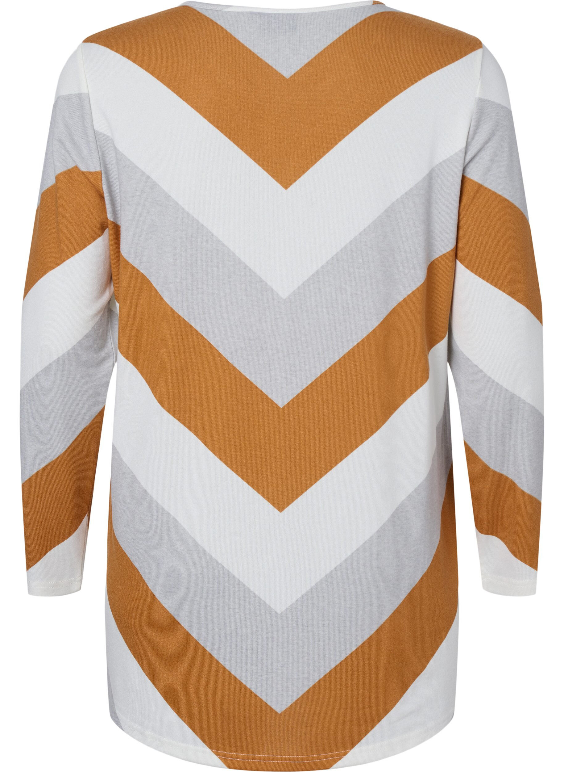 Zizzi M&oslash;nstret bluse med lange &aelig;rmer, Beige Zig Zag, Packshot image number 1