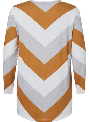Mønstret bluse med lange ærmer, Beige Zig Zag, Packshot image number 1