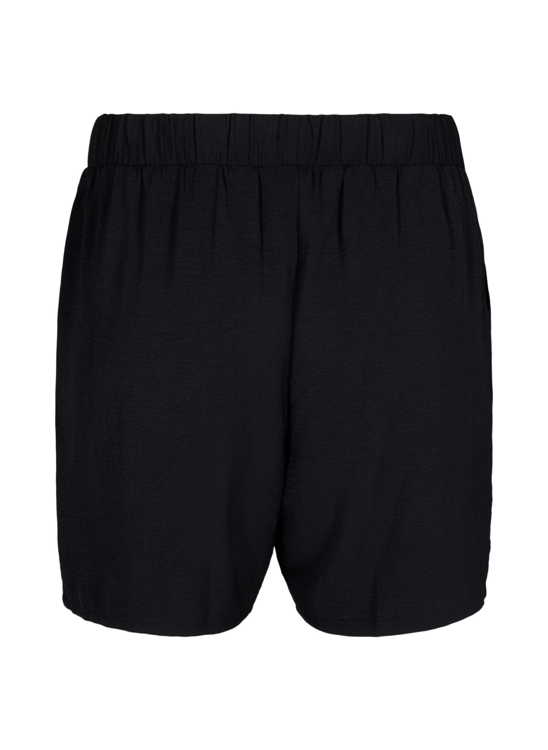 ZizziShorts med lommer og elastik i taljen, Sort, Packshot image number 1