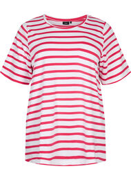 Stribet t-shirt i økologisk bomuld, Bright Rose Stripes