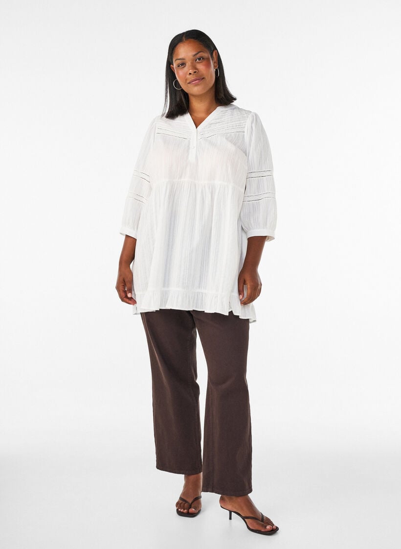Tunika med hulm&oslash;nsterdetaljer og 3/4 &aelig;rmer, Vanilla, Model image number 1