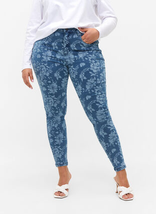 Super slim Amy jeans med mønster, Blue denim, Model image number 1