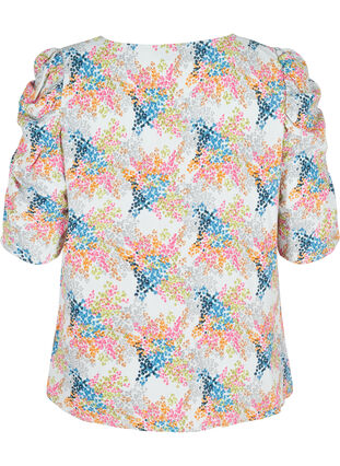 Printet viskose bluse med pufærmer, Gray Dawn AOP, Packshot image number 1