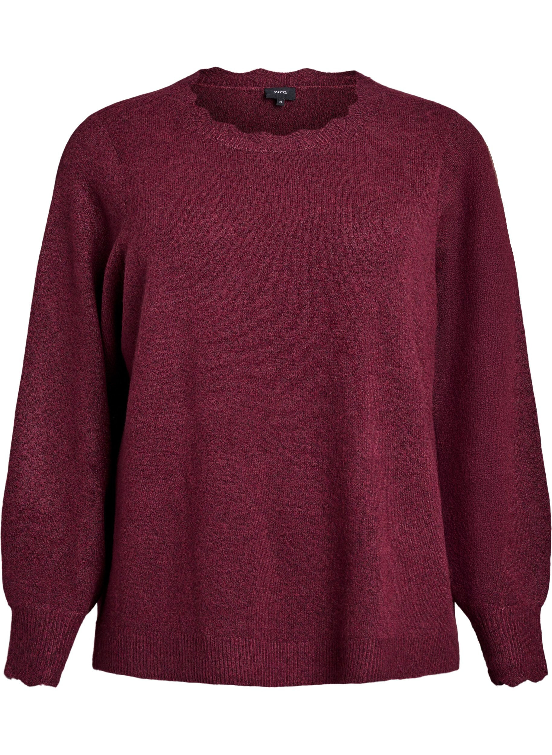 ZizziStrikbluse med b&oslash;lgekanter., M&oslash;rk Bordeaux, Packshot image number 0