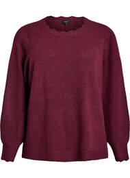 Strikbluse med b&oslash;lgekanter., M&oslash;rk Bordeaux