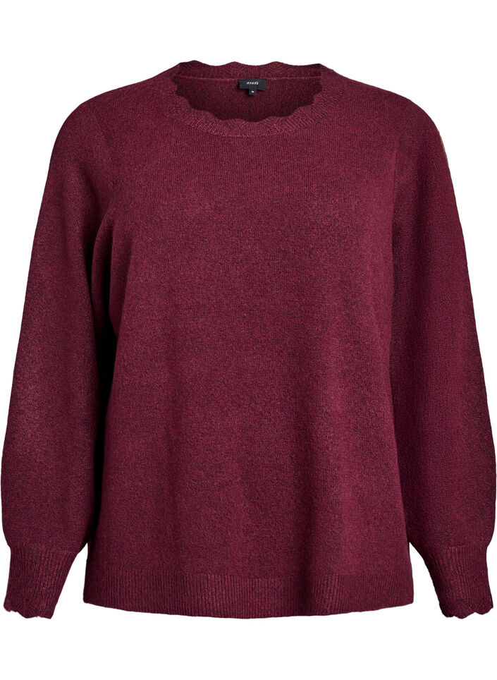 Strikbluse med b&oslash;lgekanter., M&oslash;rk Bordeaux, Packshot image number 0