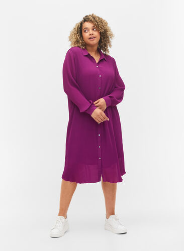 Plisseret skjortekjole med  bindebånd, Grape Juice, Model image number 2
