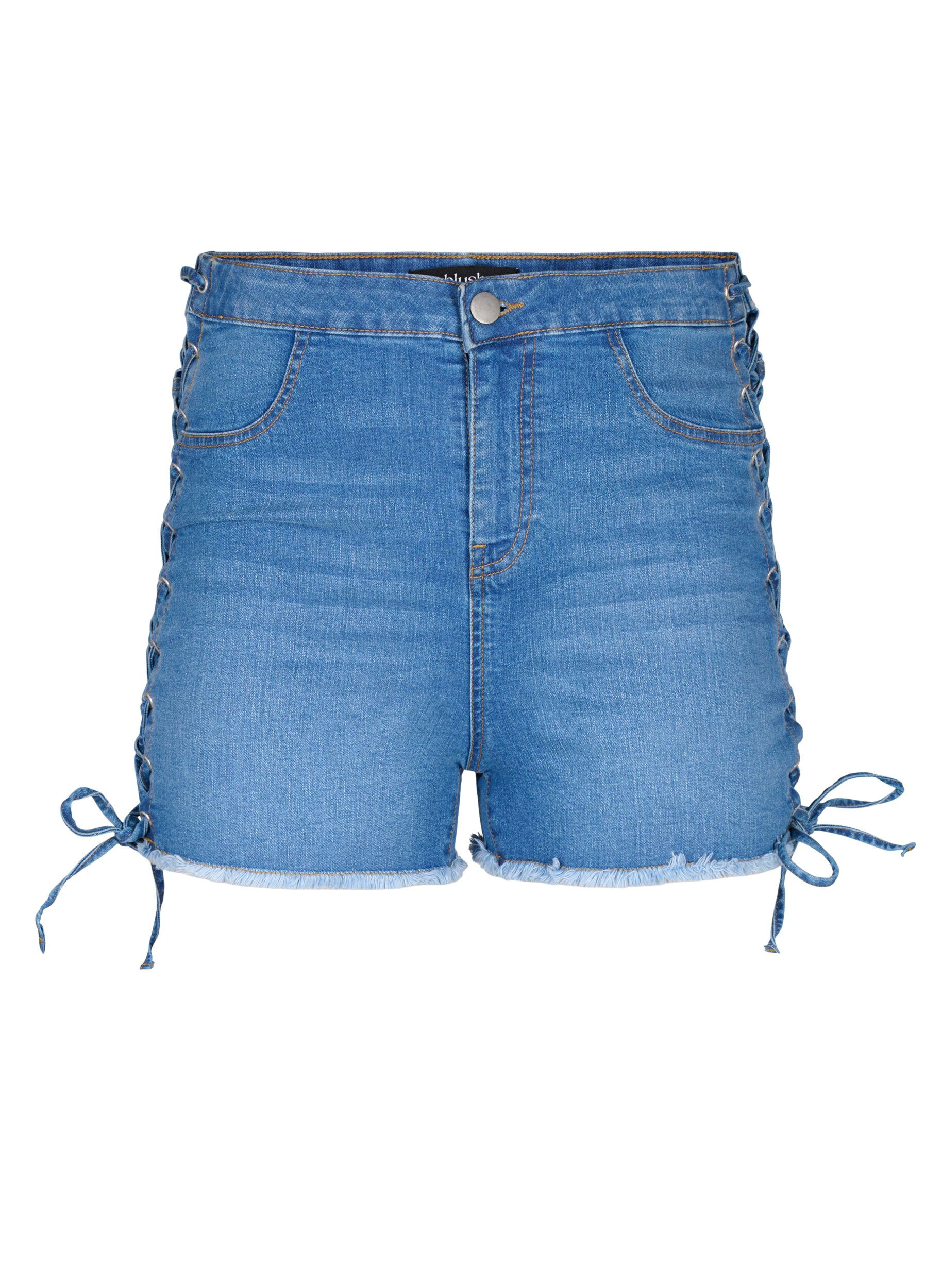 Zizzi Denimshorts med sn&oslash;redetaljer, Blue Denim, Packshot image number 0