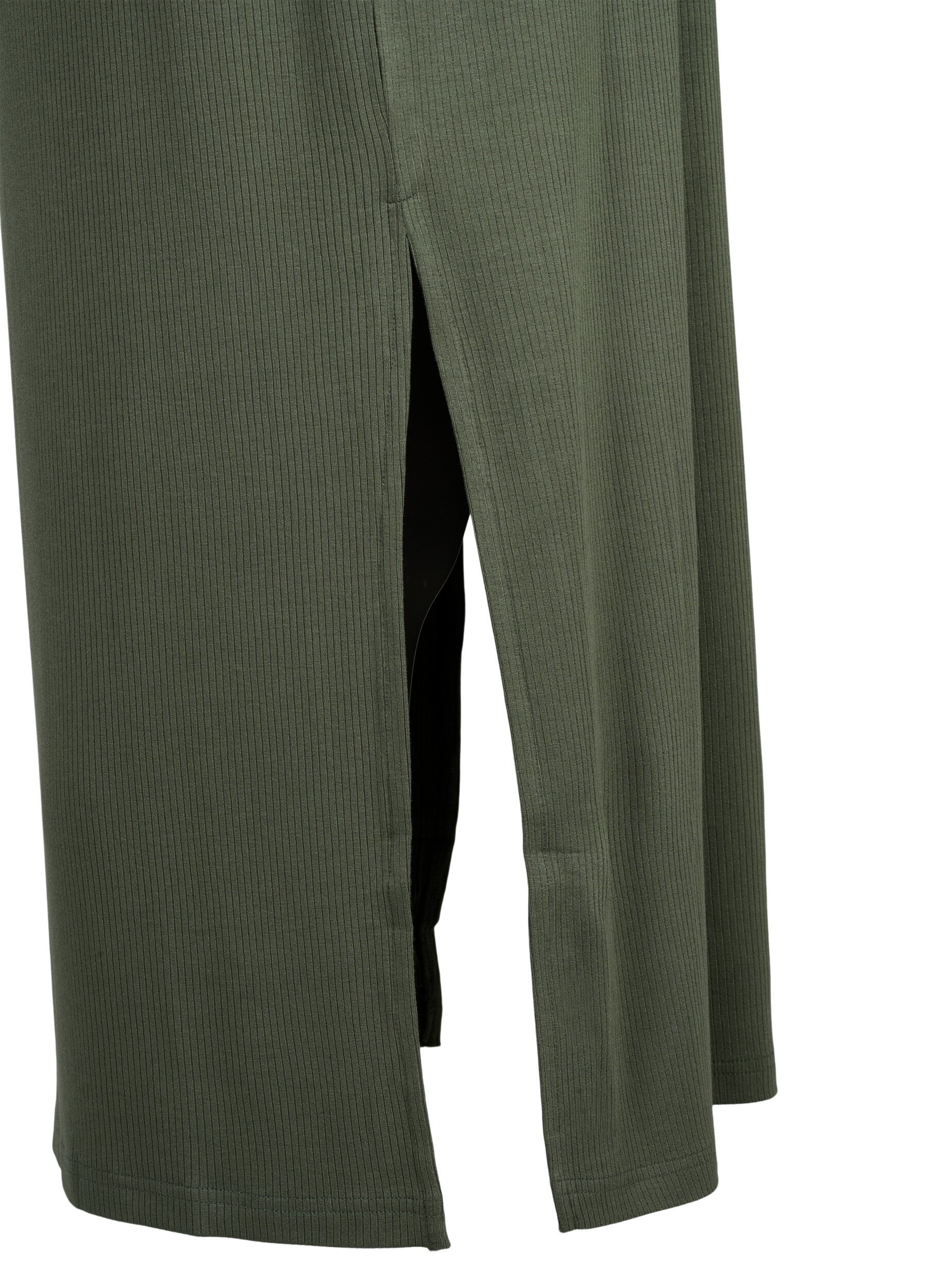 Zizzi &AElig;rmel&oslash;s ribkjole i viskose, Gr&oslash;n, Packshot image number 3