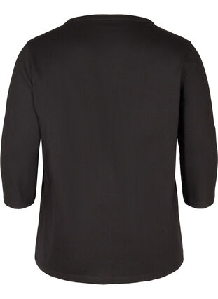 Bomulds bluse med 3/4 ærmer, Black, Packshot image number 1