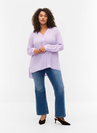 Langærmet skjorte med v-hals, Purple Rose, Model image number 2