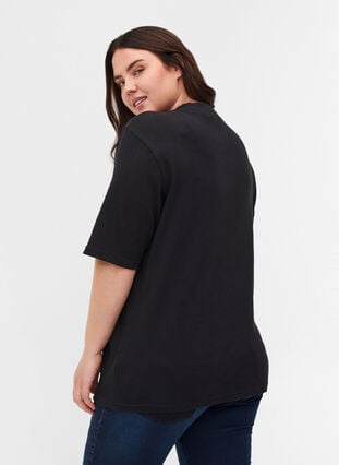 Bomulds bluse i rib med 2/4 ærmer, Black, Model image number 1