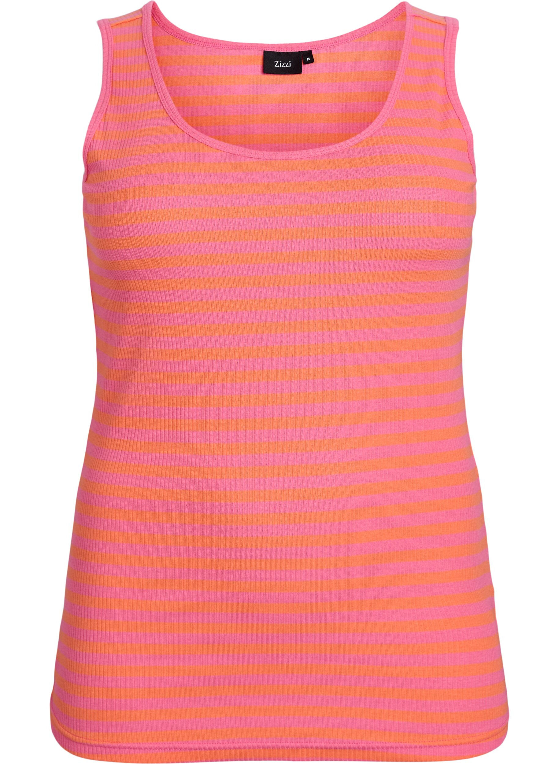 ZizziStribet tanktop med ribstruktur, Orange, Packshot image number 0