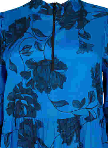 Blomstret viskose tunika med 3/4 ærmer, Blue Flower AOP, Packshot image number 2