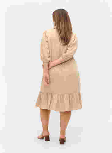 Kjole med flæsekant og 3/4 ærmer, Humus, Model image number 1