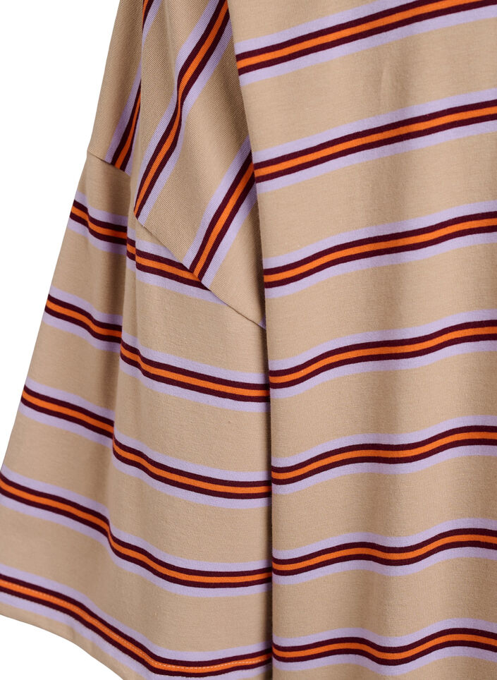 Oversize T-shirt med striber og 1/2 &aelig;rmer, Beige, Packshot image number 3