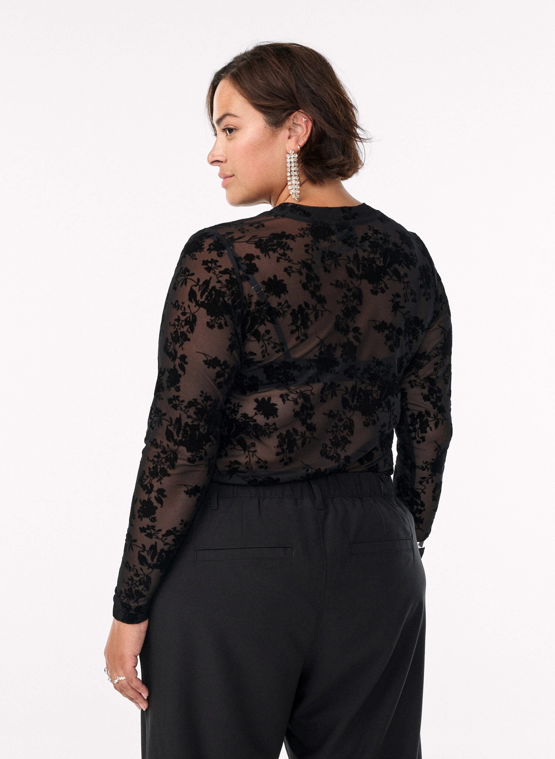 ZizziMeshbluse med blomsterm&oslash;nster, Sort, Model image number 2