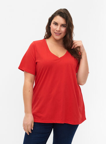 FLASH - T-shirt med v-hals, High Risk Red, Model image number 0